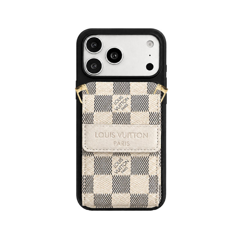 Luxury Leather Monogram iPhone Case With Card Holder And Crossbody Strap For iPhone 17 Series-CYLV214