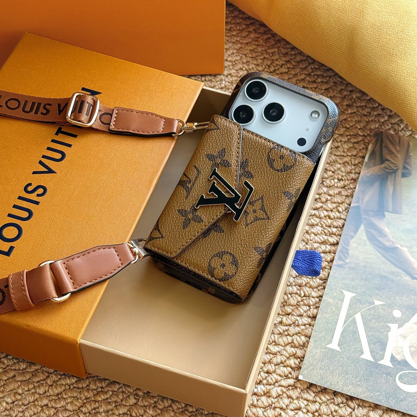 Leather Monogram iPhone Case With Card Holder And Strap For iPhone 17 Series-CYLV029