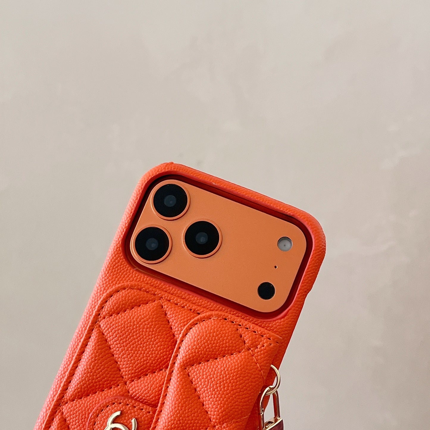 Elegant Leather CC iPhone Case With Wallet And Crossbody Strap Orange For iPhone 17 Series-CYCC030