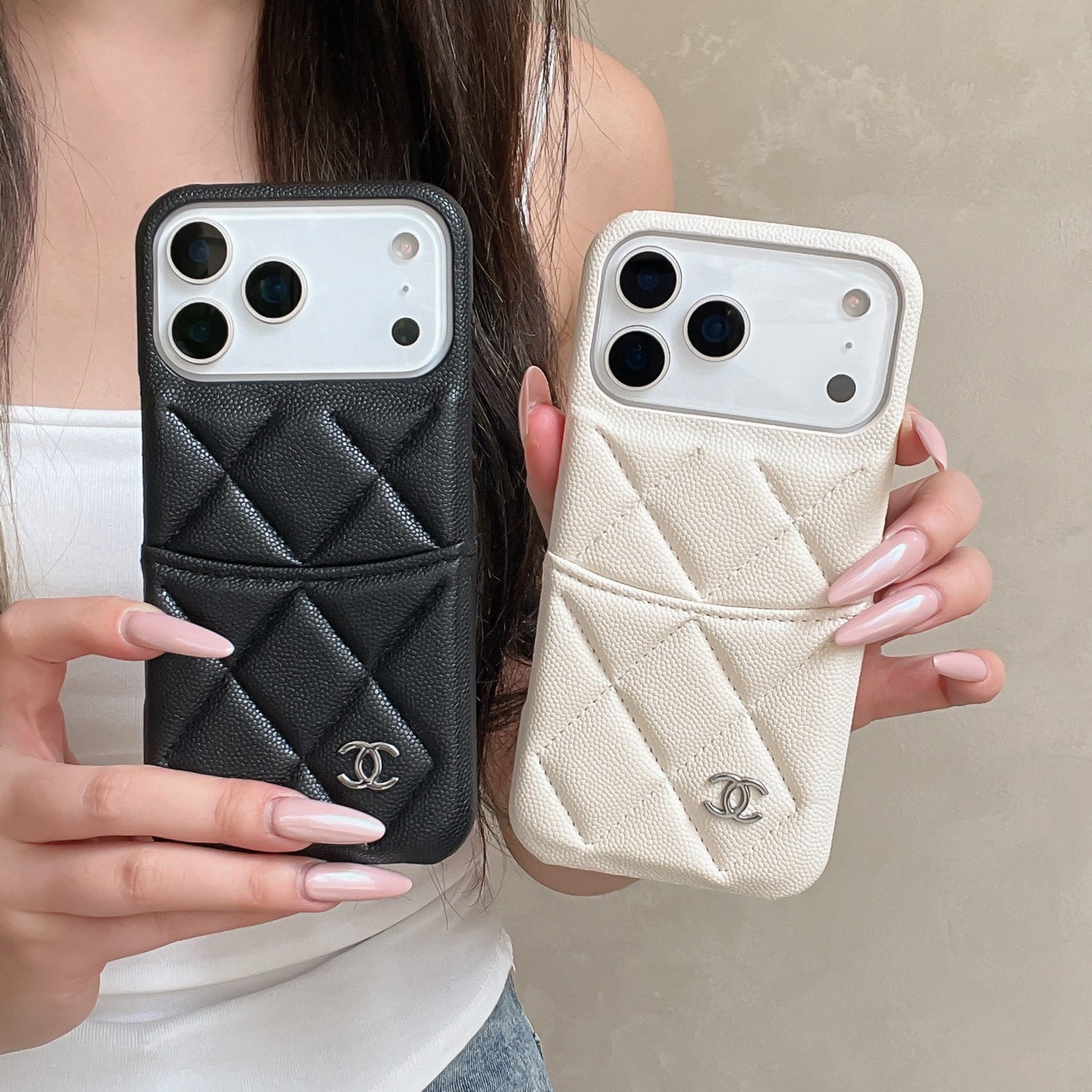 Luxury Leather CC iPhone Case With Card Holder Black For iPhone 17 Series-CYCC024