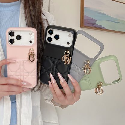 Elegant Leather CD iPhone Case With Card Holder Pink For iPhone 17 Series-CYCD018