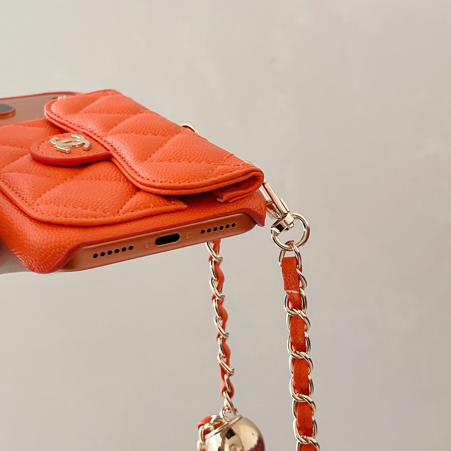 Elegant Leather CC iPhone Case With Wallet And Crossbody Strap Orange For iPhone 17 Series-CYCC030