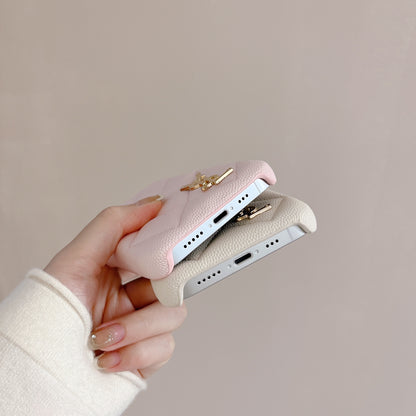Leather YL iPhone Case With Card Holder Case Pink-LZW240606