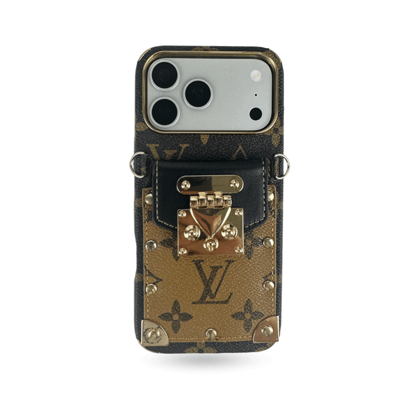 Elegant Leather Monogram iPhone Case With Wallet And Crossbody Strap For iPhone 17 Series Black-CYLV129