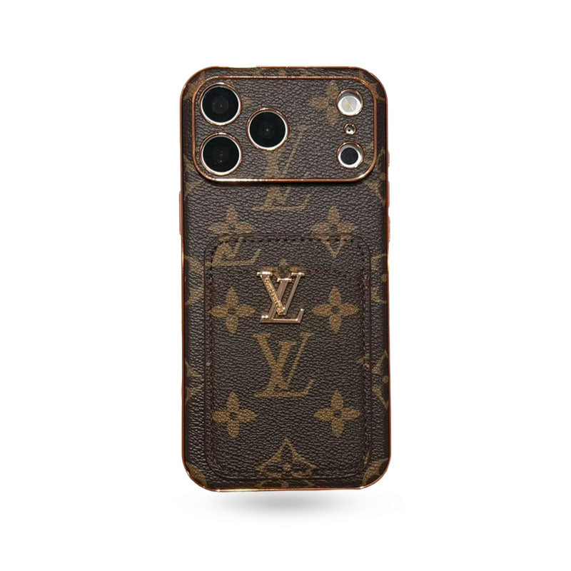 Elegant Leather Monogram iPhone Case With Card Holder For iPhone 17 Series-CYLV208