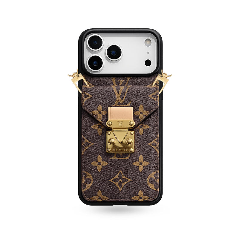 Refined Leather Monogram iPhone Case With Wallet And Crossbody Strap For iPhone 17 Series-CYLV173