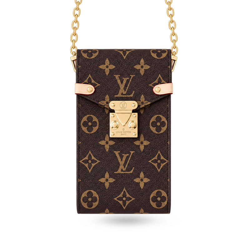 Luxury Leather Monogram Phone Pouch with Gold Chain Strap-CYLV228
