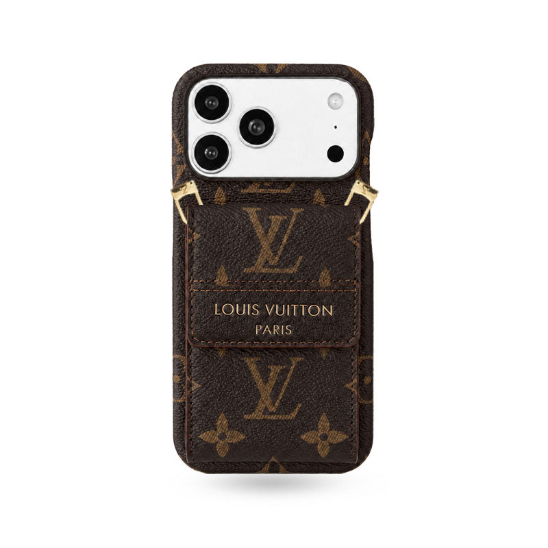 Classic Leather Monogram iPhone Case With Card Holder And Crossbody Strap For iPhone 17 Series-CYLV213