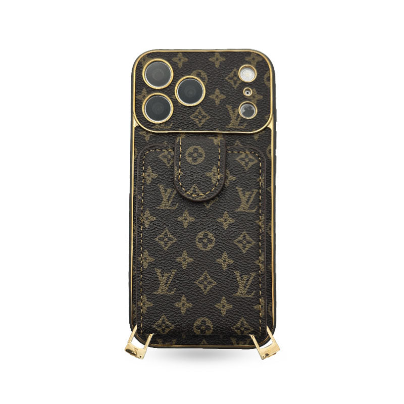 Leather Monogram iPhone Case With Wallet And Crossbody Strap For iPhone 17 Series-CYLV132