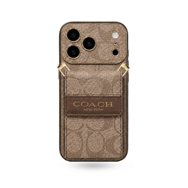 Luxury Leather CH iPhone Case With  Card Holder And Crossbody Strap For iPhone 17 Series-CYCH207