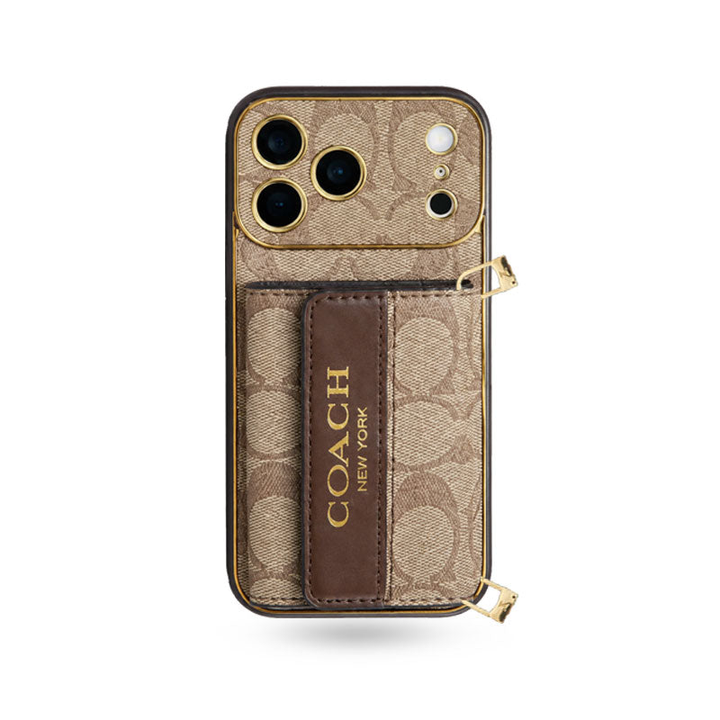 Premium Leather CH iPhone Case With Wallet And Crossbody Strap For iPhone 17 Series-CYCH206
