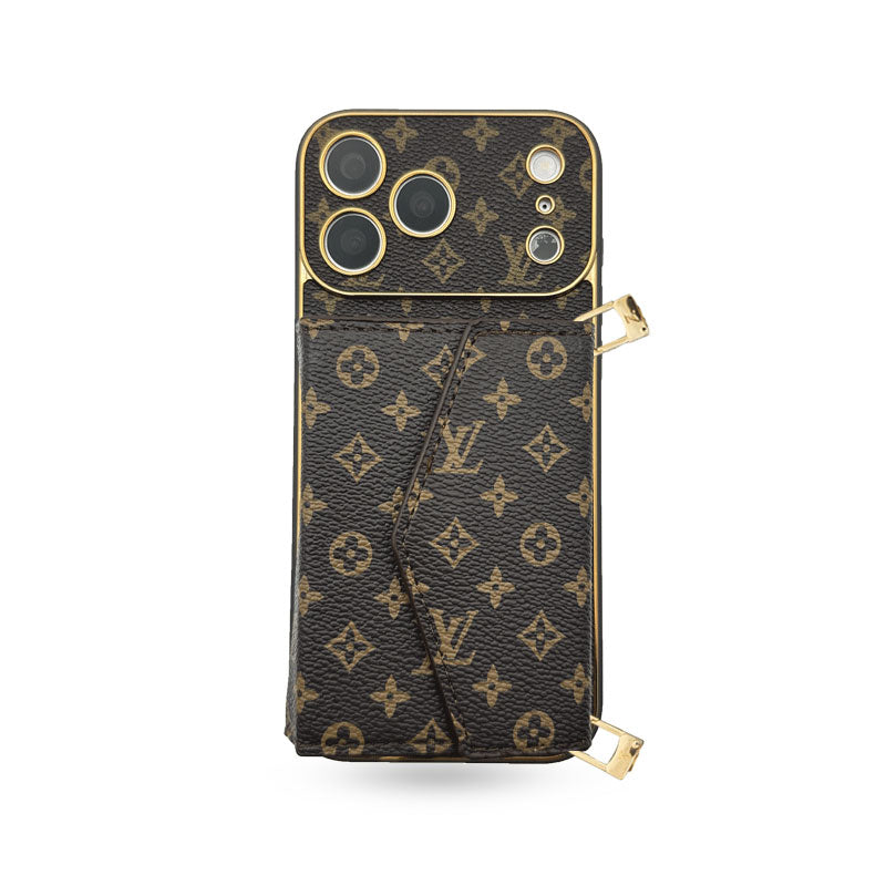 Elegant Leather Monogram iPhone Case With Wallet And Crossbody Strap For iPhone 17 Series-CYLV133