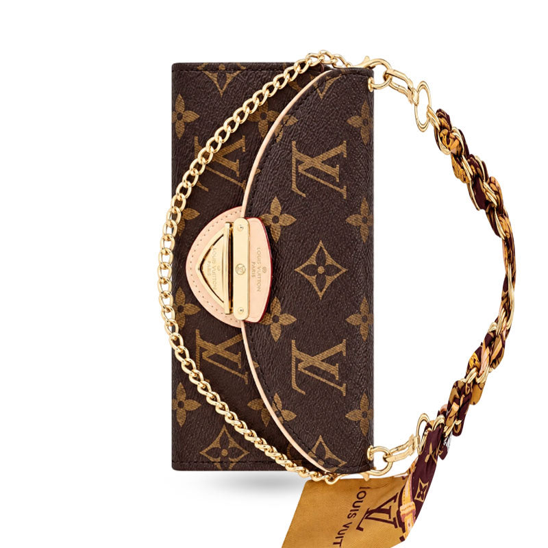 Premium Leather Monogram iPhone Case With Flip Wallet And Crossbody Strap-CYLV222