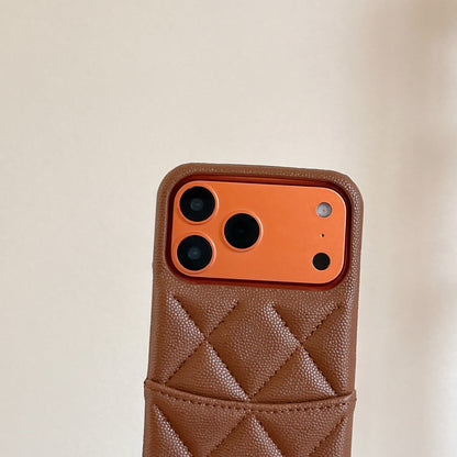Classic Leather CC iPhone Case With Card Holder Brown For iPhone 17 Series-CYCC034