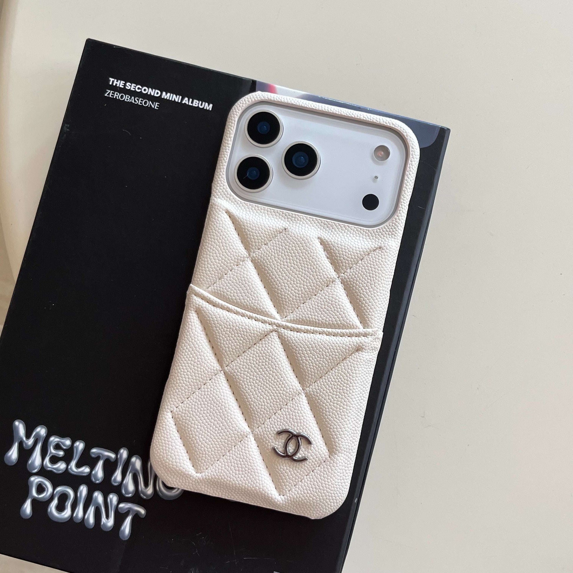 Luxury Leather CC iPhone Case With Card Holder White For iPhone 17 Series-CYCC056