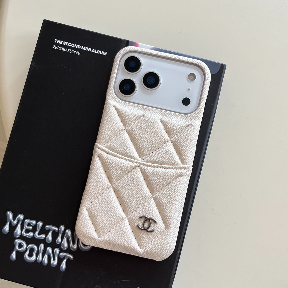 Luxury Leather CC iPhone Case With Card Holder White For iPhone 17 Series-CYCC056