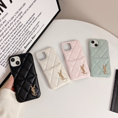 Leather YL iPhone Case With Card Holder Case White-LZW240606