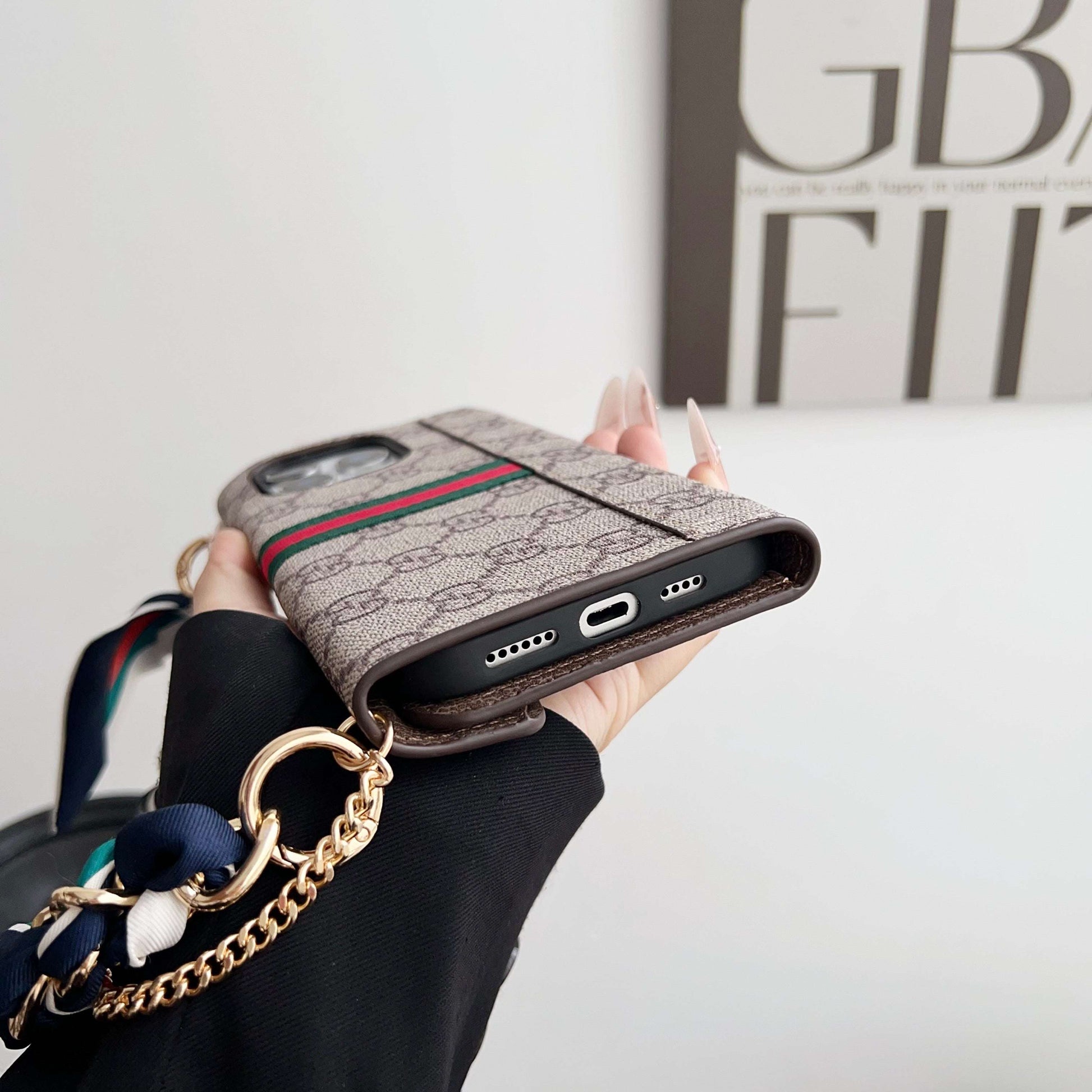 GG iPhone Case With Wallet And chain For iPhone 17 Series-CYGG082