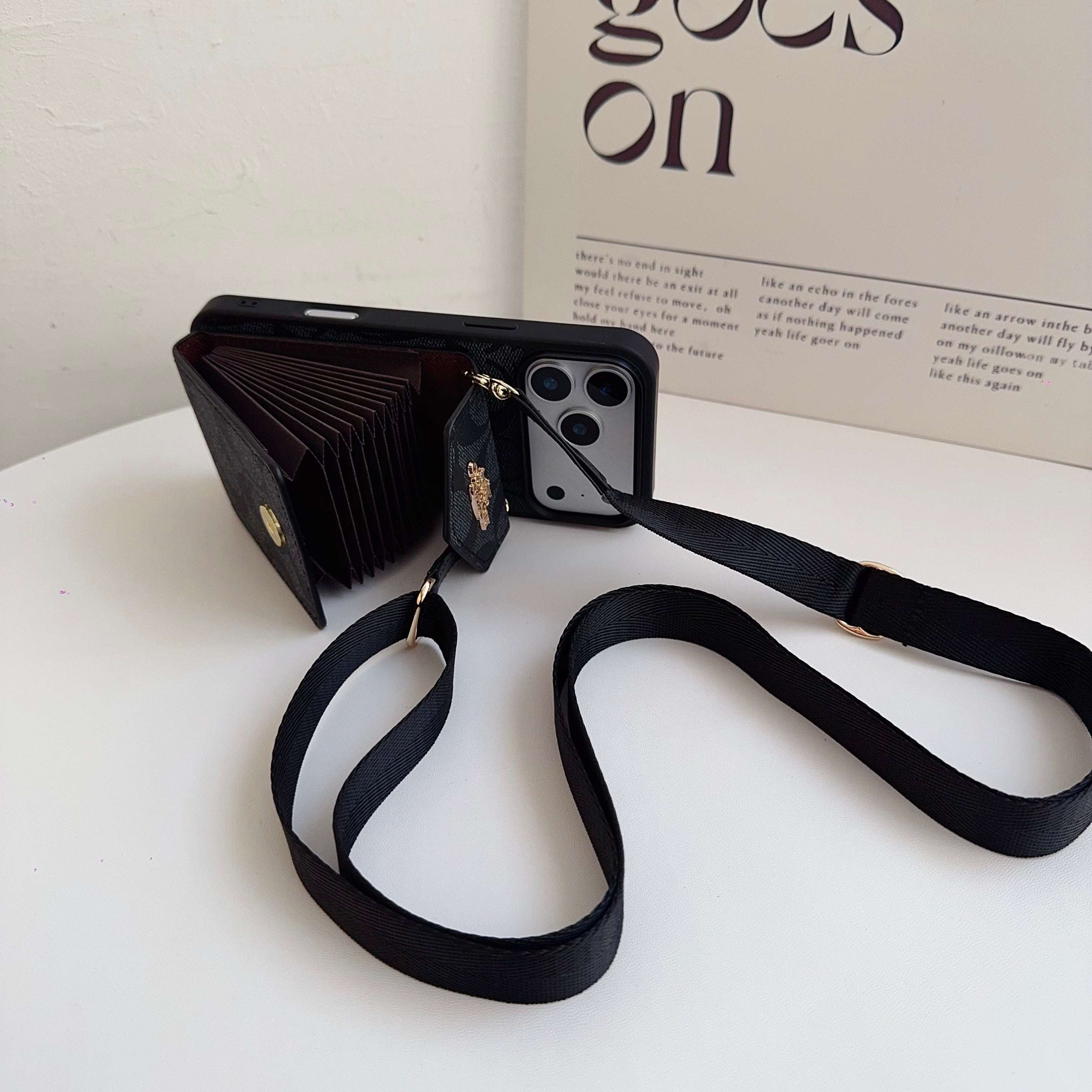 Leather CH iPhone Case With Card Holder And Strap-CFP251105