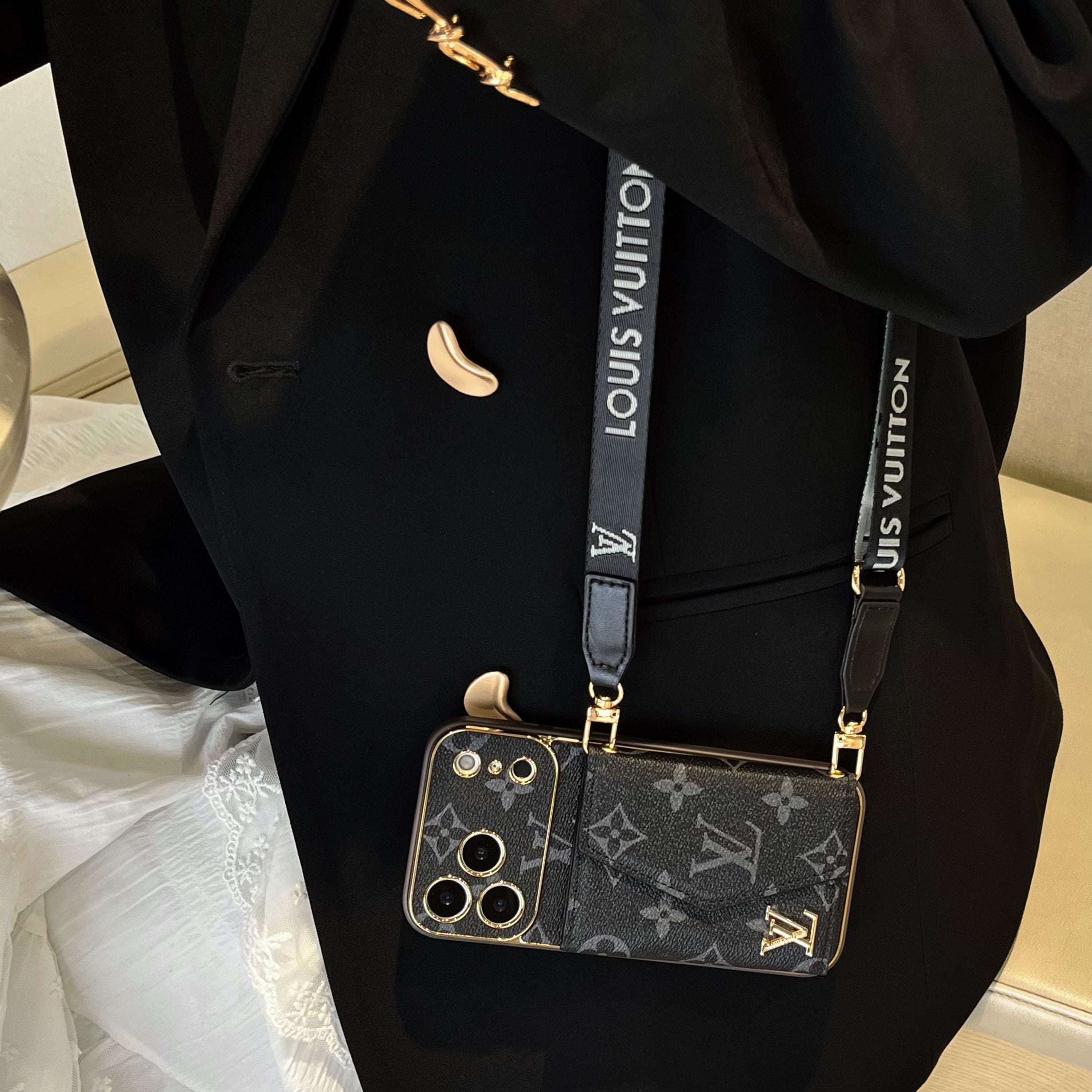 Luxury Monogram iPhone Case With Card Holder And Strap For iPhone 17 Series-CYLV002
