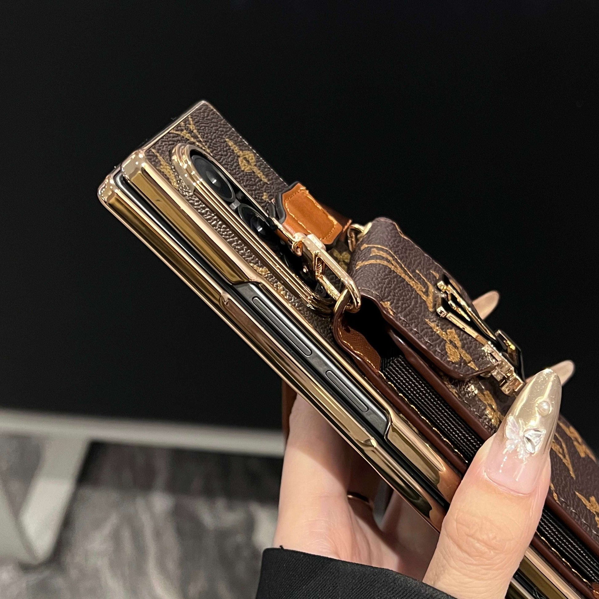 Luxury Monogram Samsung Galaxy Z Fold Series Case With Card Holder And Strap-CYLV085