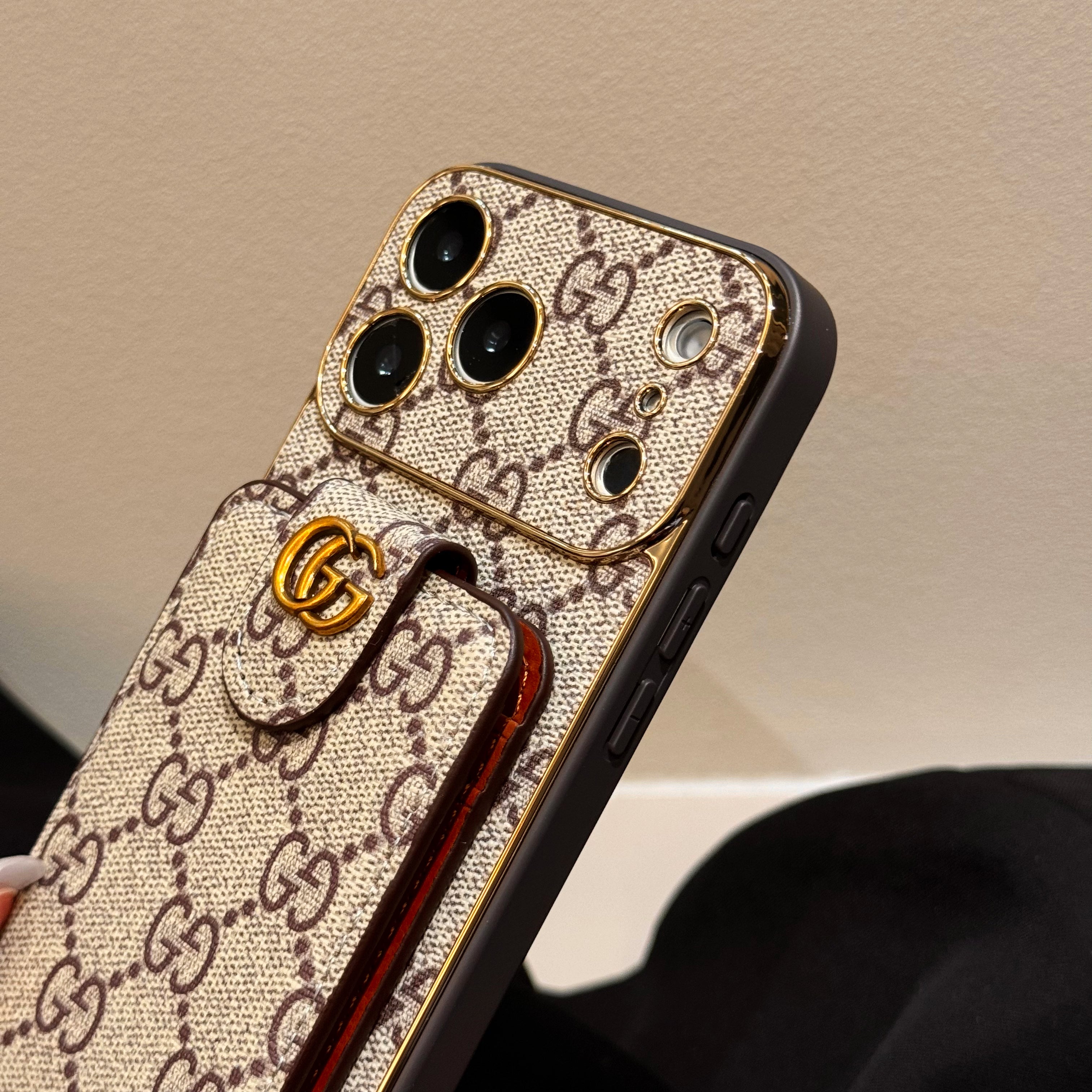 Classic  Leather GG iPhone Case With Card Wallet And Strap For iPhone 17 Series-CYGG142
