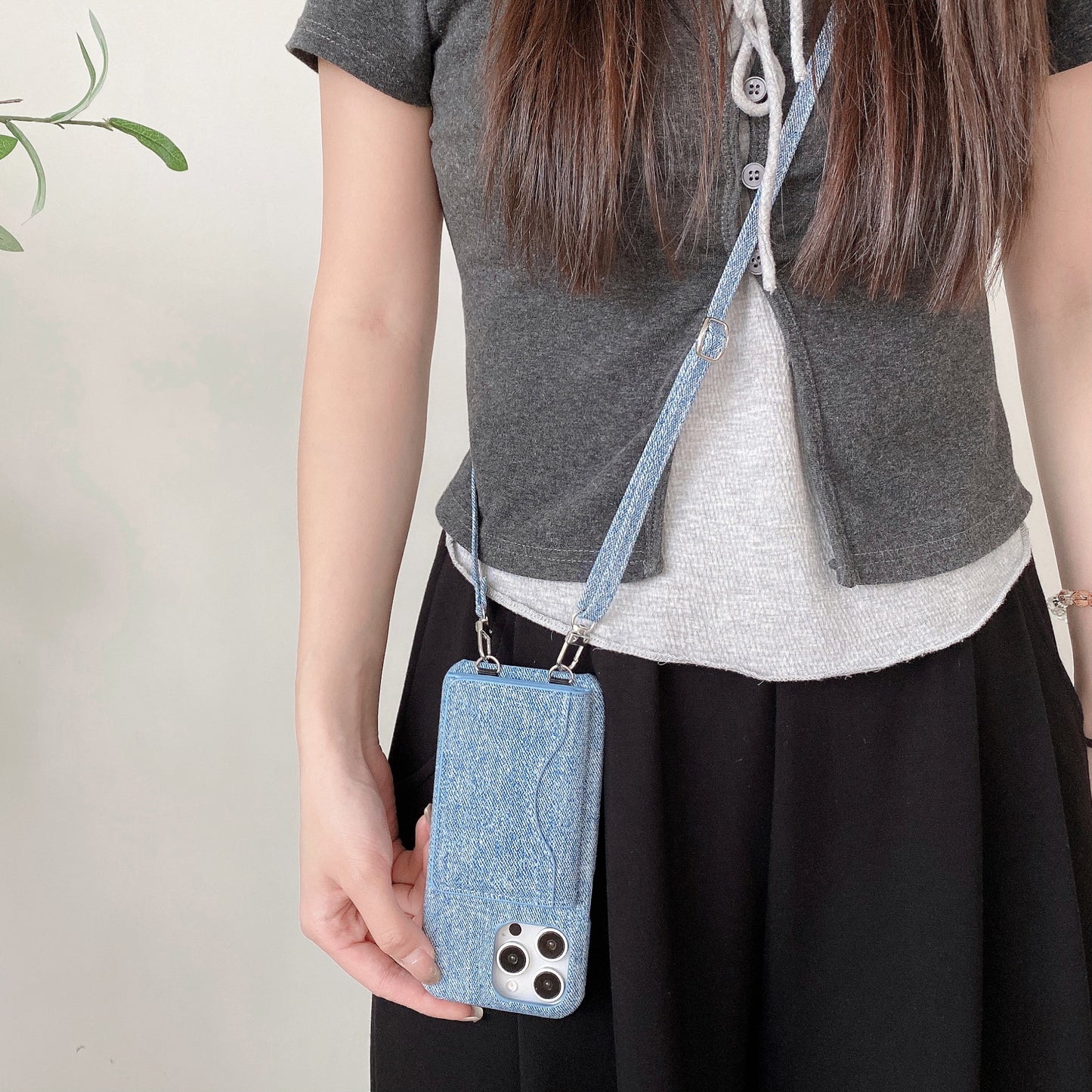 Denim iPhone Case With Wallet And Strap