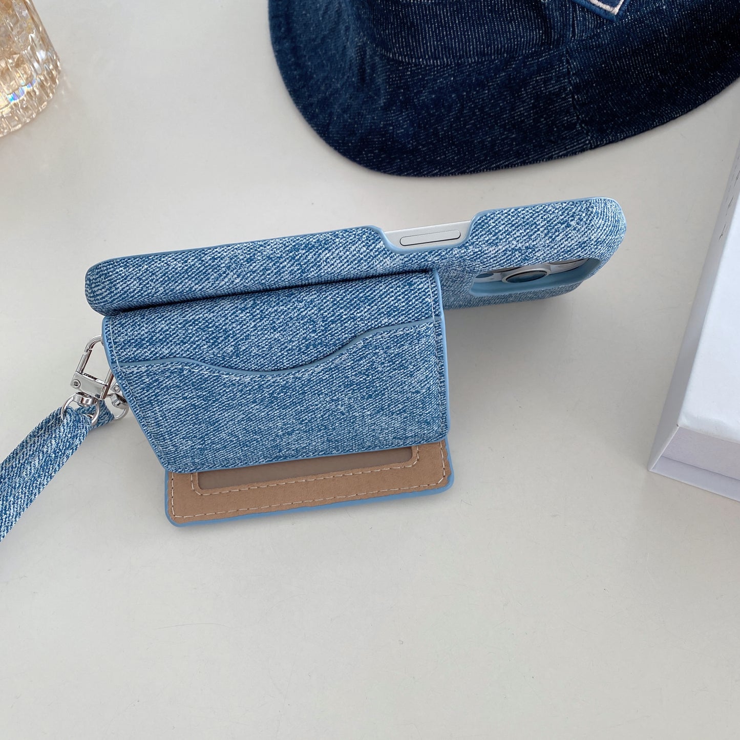 Denim iPhone Case With Wallet And Strap