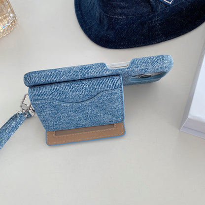 Denim iPhone Case With Wallet And Strap