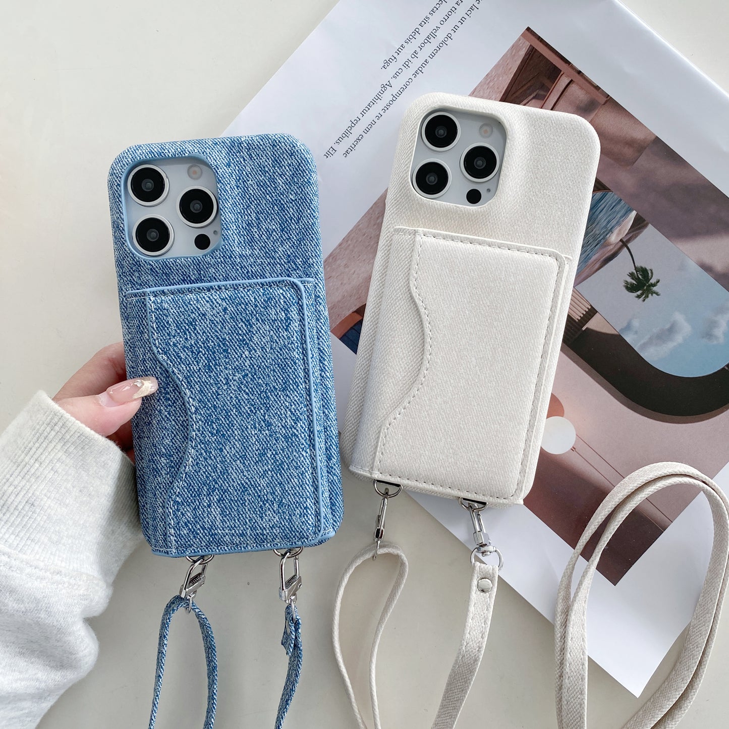 Denim iPhone Case With Wallet And Strap