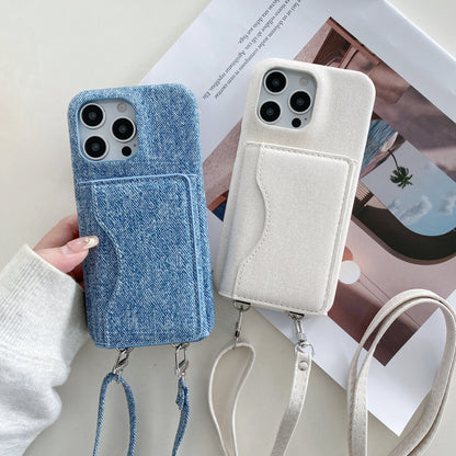 Denim iPhone Case With Wallet And Strap