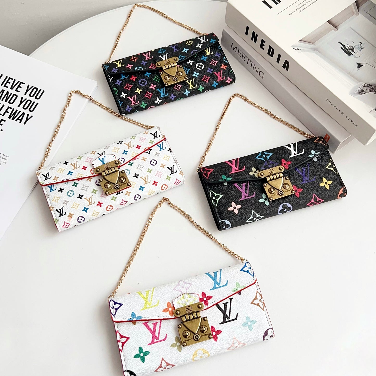 Premium Leather Folio Monogram iPhone Case With Wallet And Strap-CFMTY11