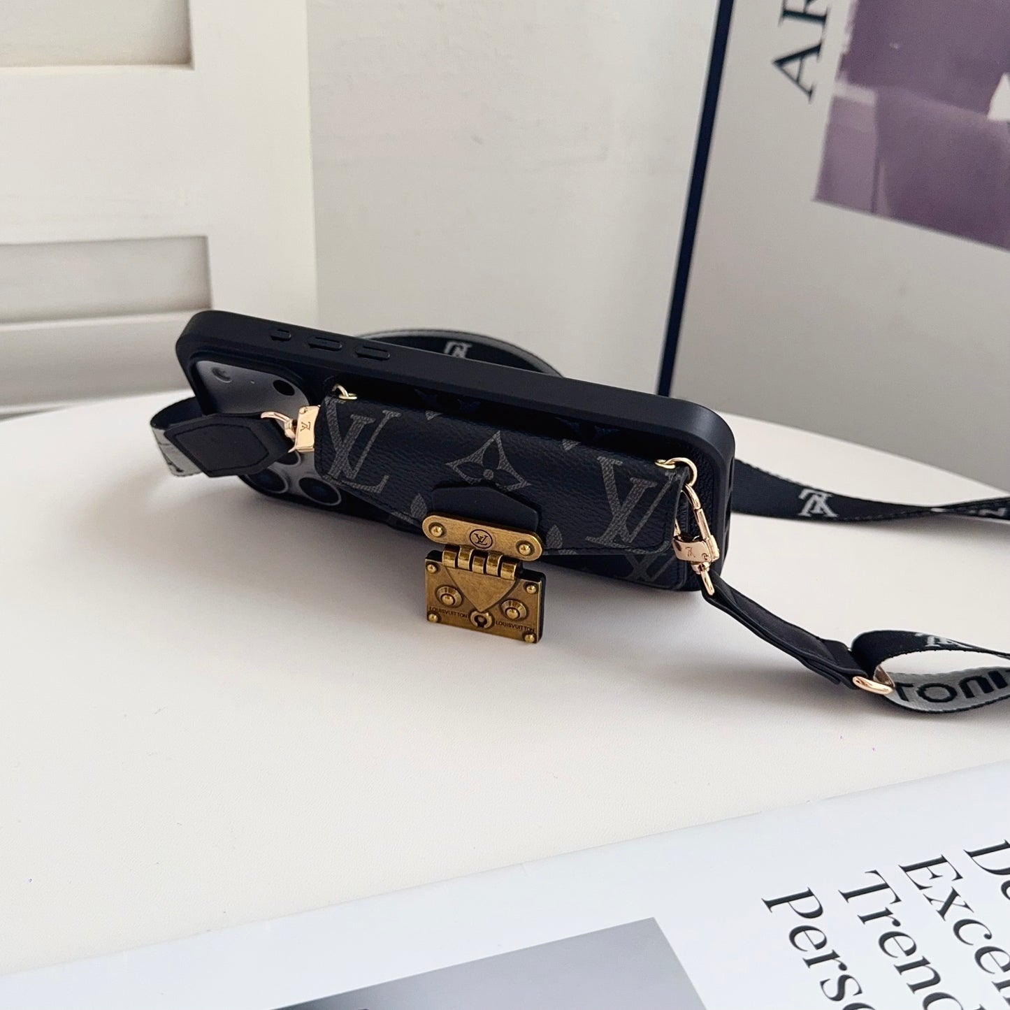 Classic Leather Monogram iPhone Case With Card Holder And Strap-CFK251605