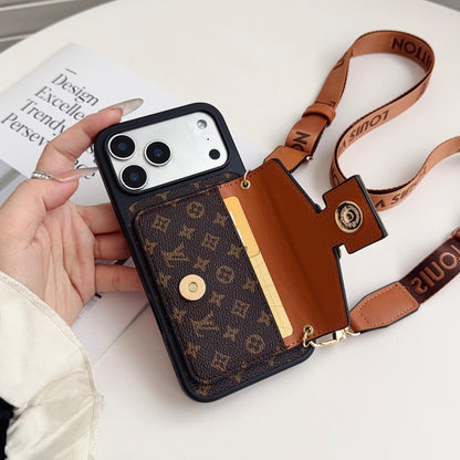Classic Leather Monogram iPhone Case With Card Holder And Strap-CFK251605