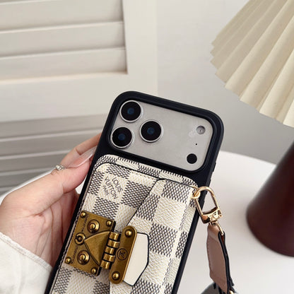 Classic Leather Monogram iPhone Case With Card Holder And Strap-CFK251605