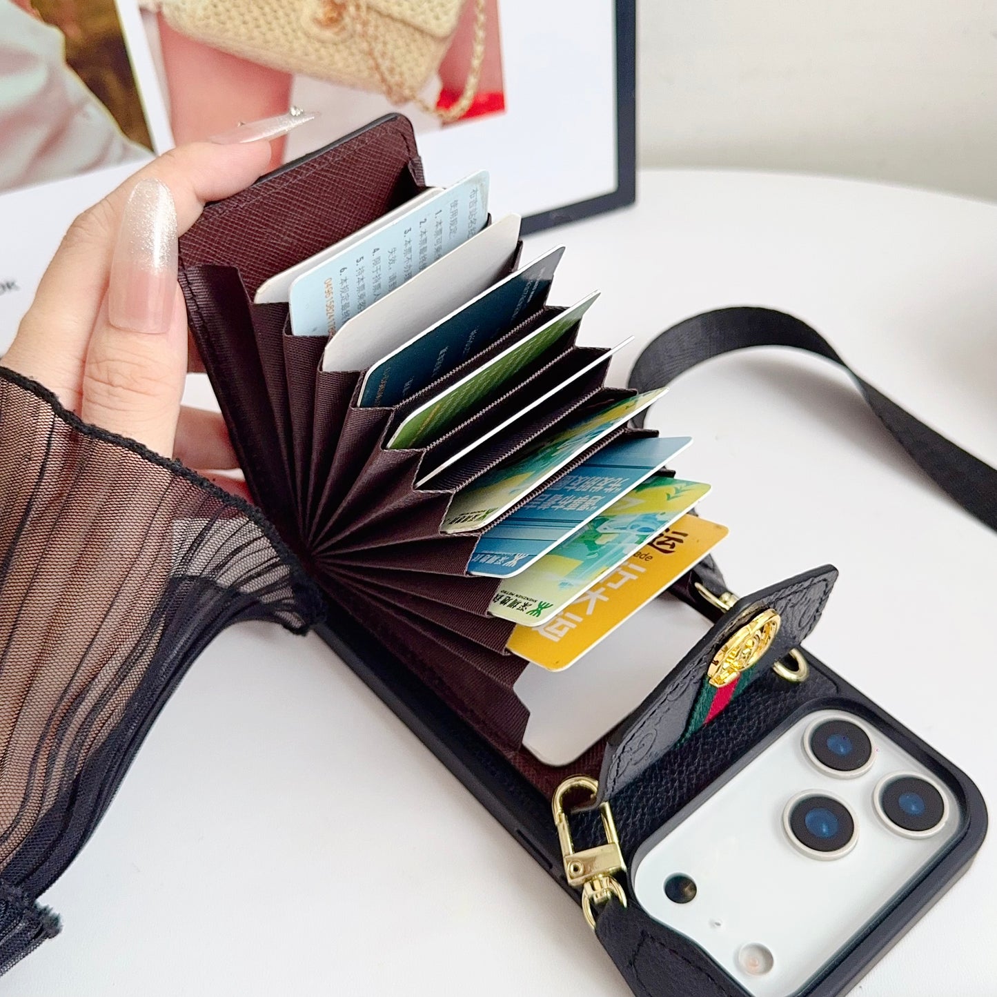 Leather GG iPhone Case With Card Holder And Strap -CFK251305