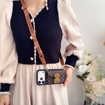 Classic Leather Monogram iPhone Case With Card Holder And Strap-CFK251605