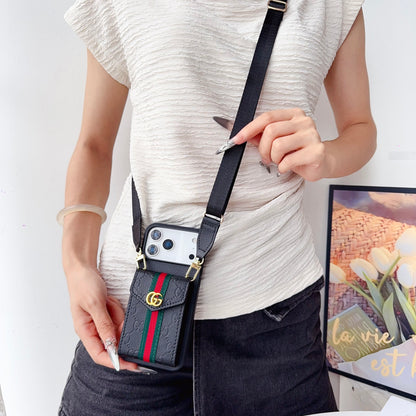 Leather GG iPhone Case With Card Holder And Strap -CFK251305
