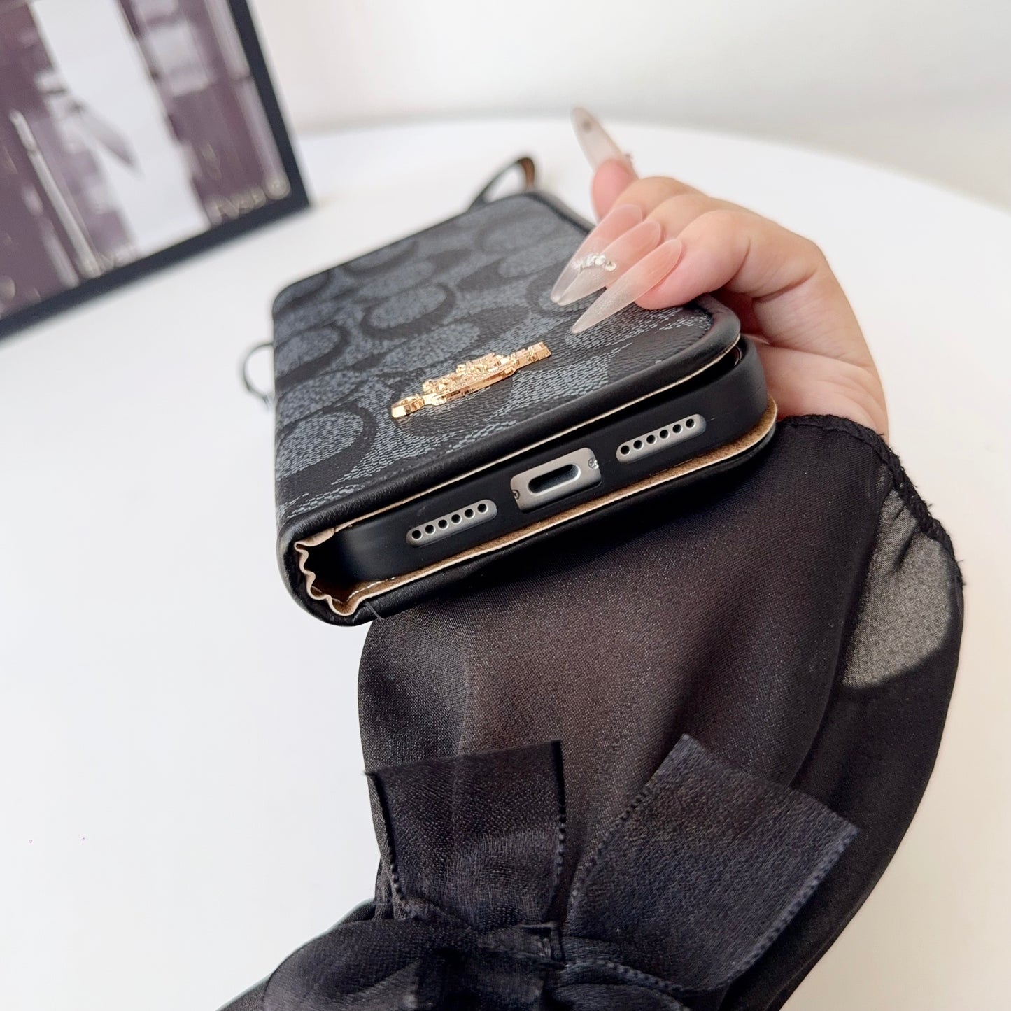 Classic Leather CH iPhone Case With Fold Wallet And Strap-CFPL005