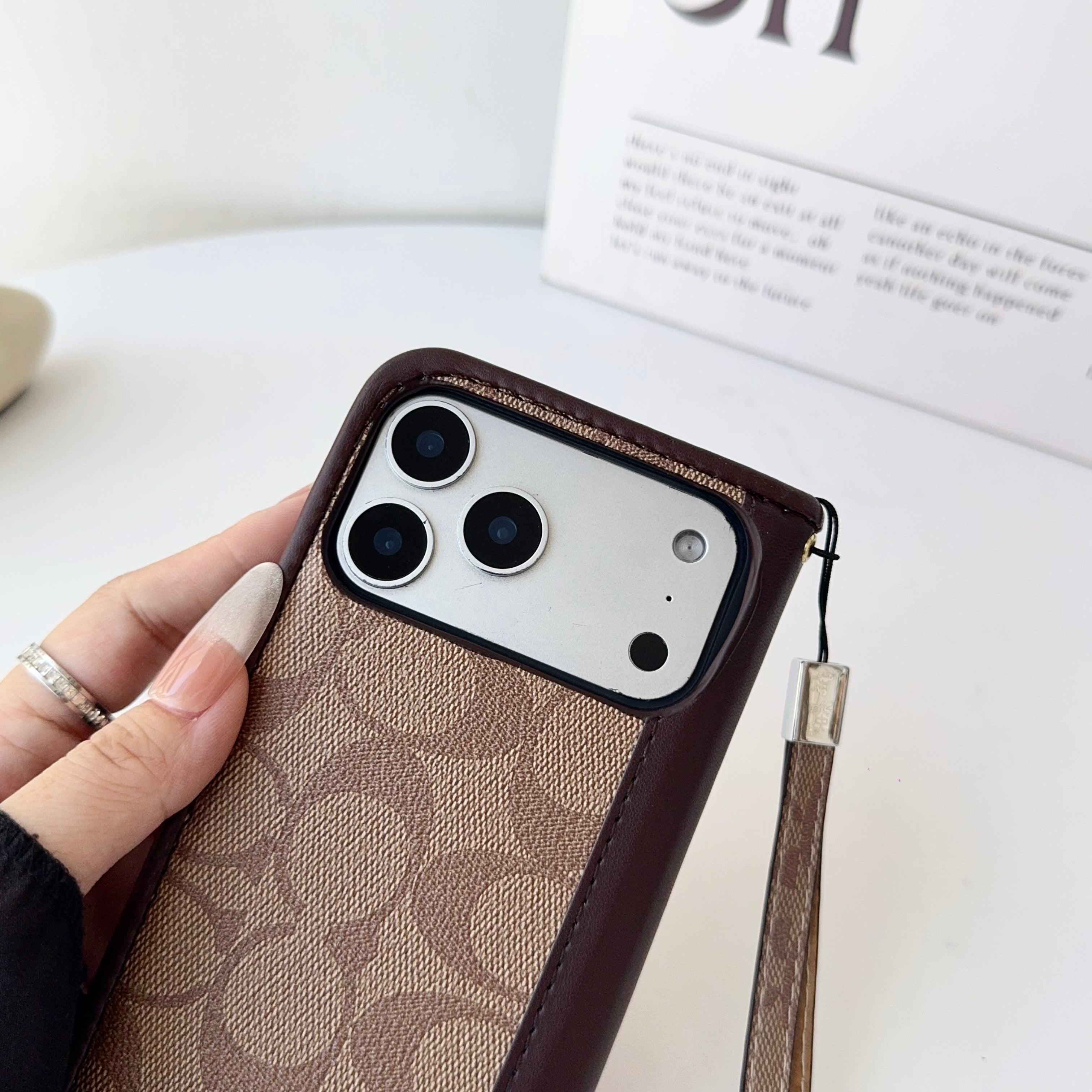 Leather Fold CH iPhone Case With Wallet And Strap-CFZDK002