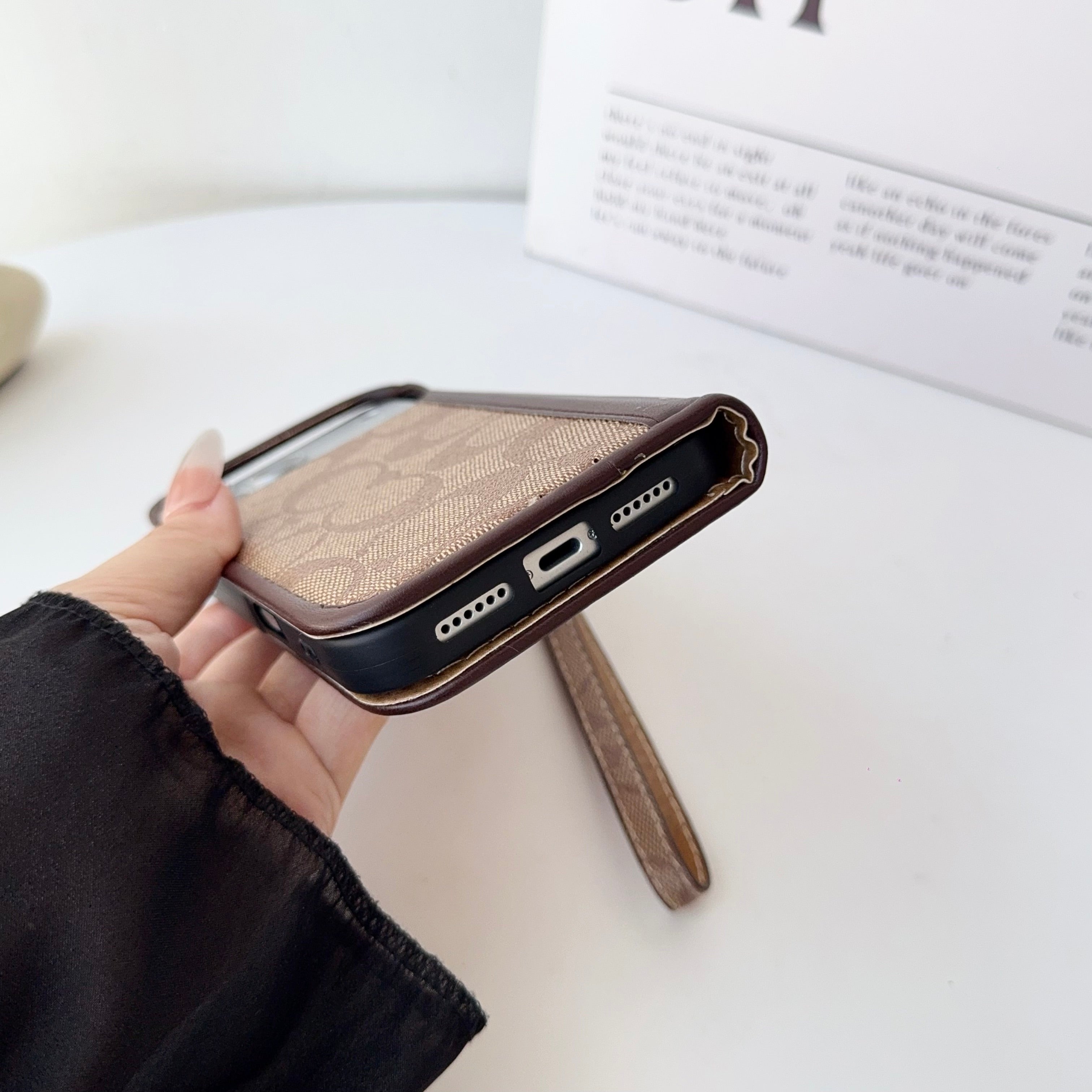 Leather Fold CH iPhone Case With Wallet And Strap-CFZDK002