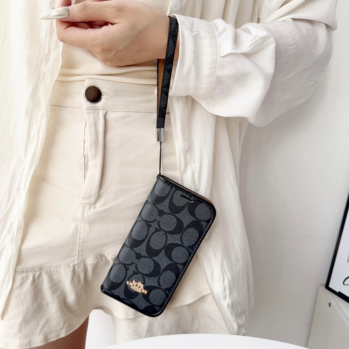 Classic Leather CH iPhone Case With Fold Wallet And Strap-CFPL005