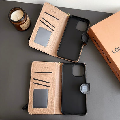 Classic Leather Monogram iPhone Case with Card Holder and Cash Pocket-CFHYL251025