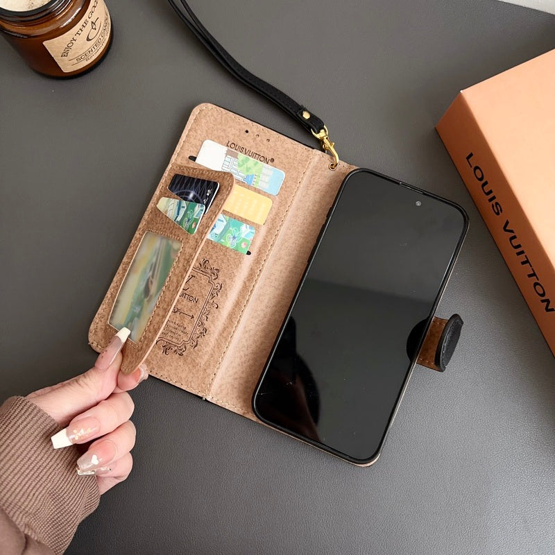 Classic Leather Monogram iPhone Case with Card Holder and Cash Pocket-CFHYL251025