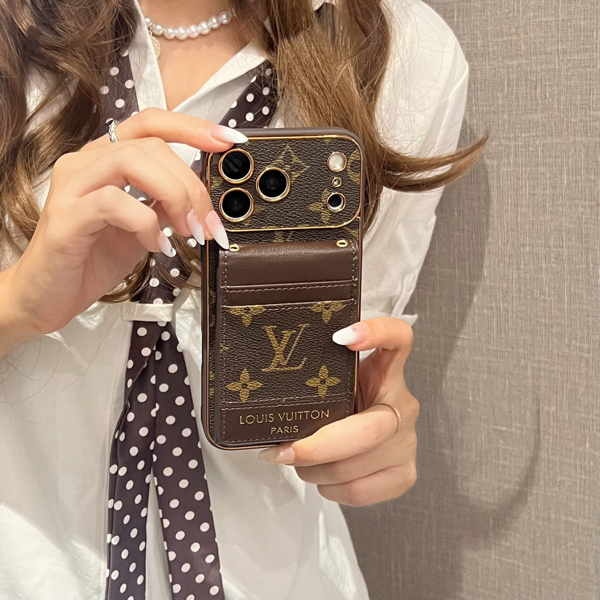 Refined Leather Monogram iPhone Case With Card Holder For iPhone 17 Series-CYLV204
