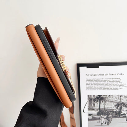 Luxury Folio Monogram iPhone Case With Card Holder And Crossbody Strap-CFMTY25