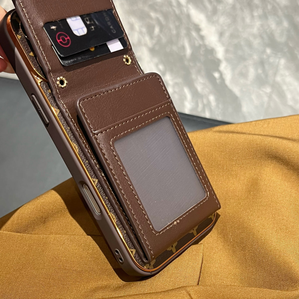Refined Leather Monogram iPhone Case With Card Holder For iPhone 17 Series-CYLV204
