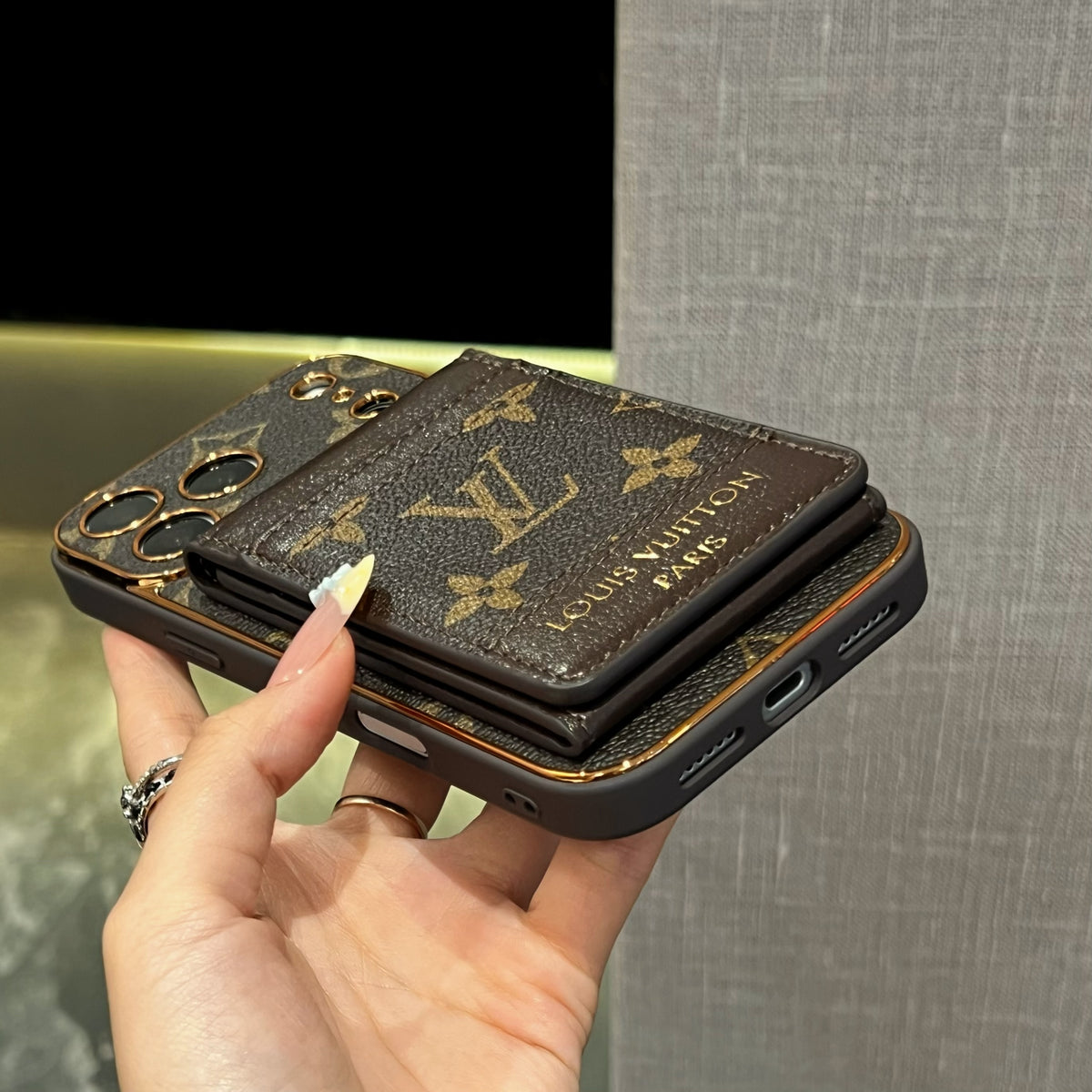 Refined Leather Monogram iPhone Case With Card Holder For iPhone 17 Series-CYLV204