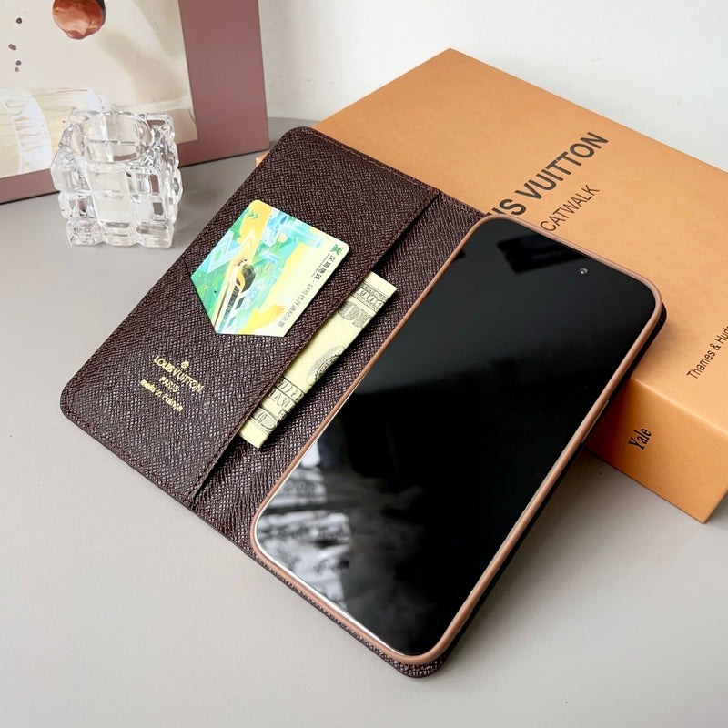 Luxury Folio Leather Monogram iPhone Case With Card Holder-CFHYL251006