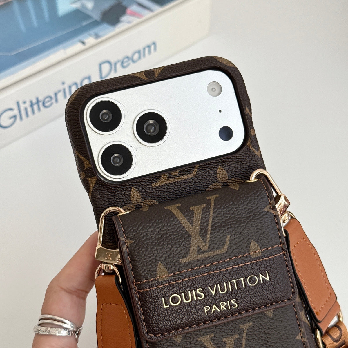 Classic Leather Monogram iPhone Case With Card Holder And Crossbody Strap For iPhone 17 Series-CYLV213